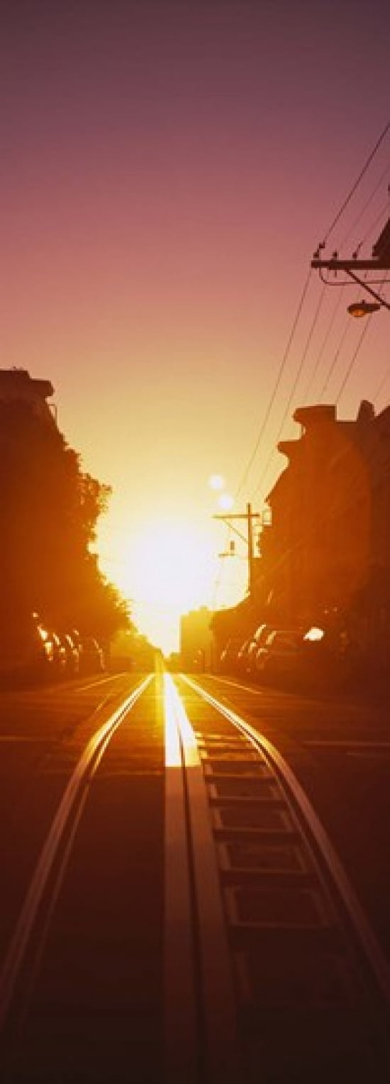 Cable car tracks at sunset San Francisco California USA Canvas Art - Panoramic Images (36 x 13)