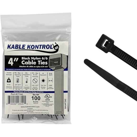 Cable ip Ties 100 Pcs 4 In Black, 18 Lbs Tele Strength, Self-Locking UV Restant Plastic Nylon Wire Ties, for Indoor or Outdoor Use