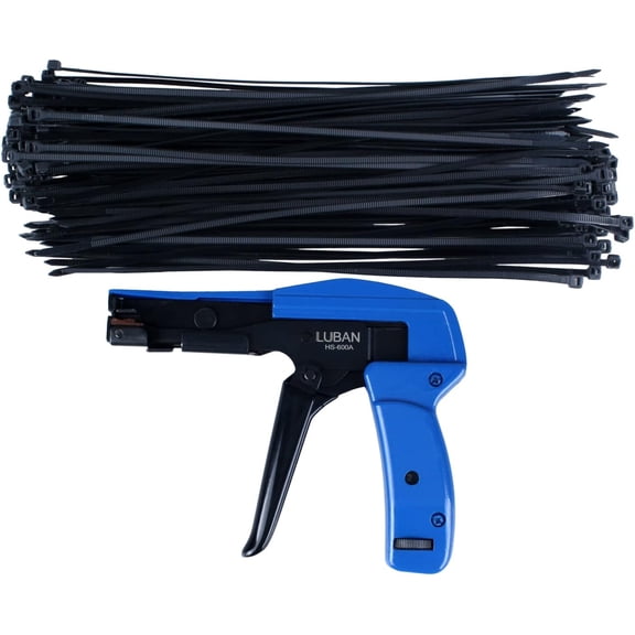 Cable tie gun with cable ties, professional tool for fixing and cutting plastic nylon ties