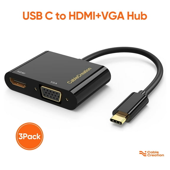 CableCreation 3 Pack USB Type C to VGA Adapter, USB C to HDMI VGA Adapter, USB C VGA Multiport Adapter Compatible with iPhone 15 Plus/15 Pro Max, MacBook Pro, iPad Pro 2020, Yoga 910, Surface Pro