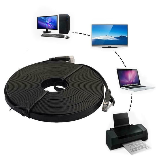 CableVantage CAT6 CAT6 FLAT RJ45 Ethernet LAN Network Patch Cable For PC, Mac, Laptop, PS3, PS4, XBox, Internet Router black