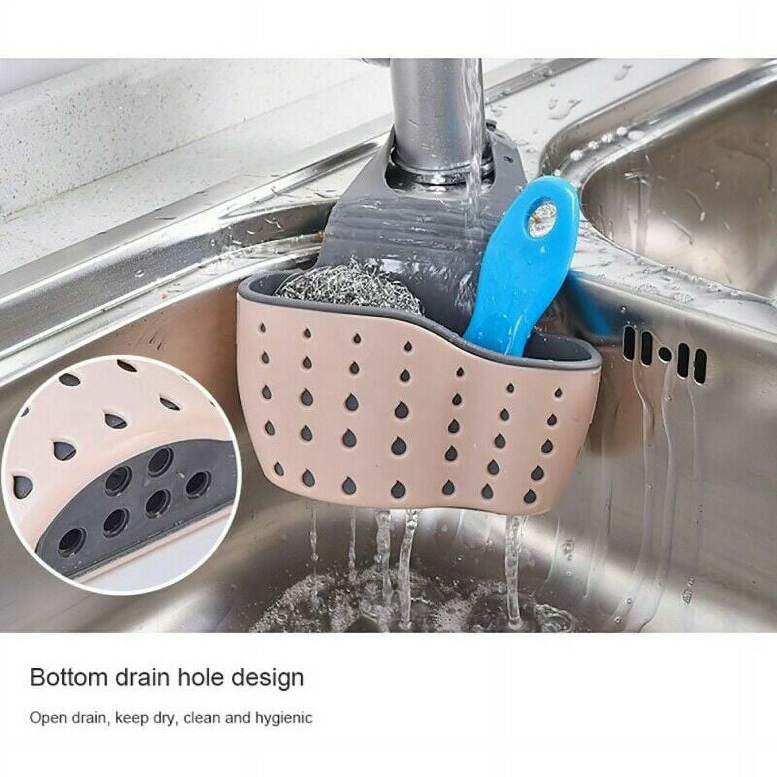 Aoibox 1 Pack Gray Sponge Holder for Kitchen Sink Adhesive Sponge Caddy Shower Shelf with Hooks Stuck No Drilling