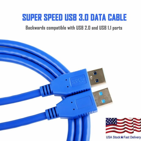 CableVantage New USB 3.0 Male to Male Cable Cord for Data Transfer Hard Drive Blue 2FT