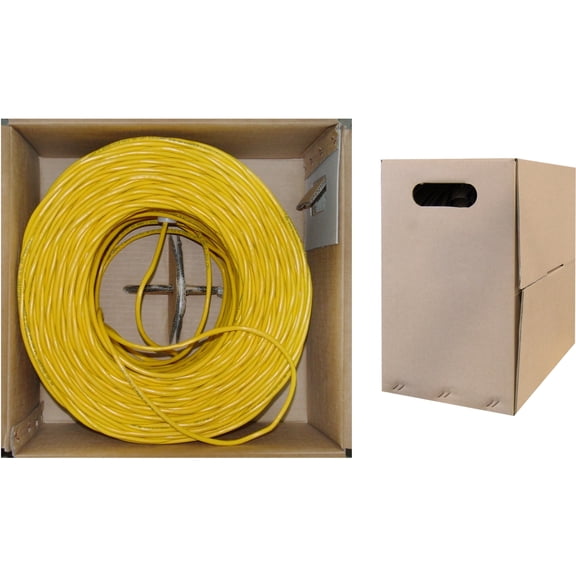 CableWholesale 1000 Foot Bulk Cat6 Ethernet Cable, Plenum Rated (CMP), Yellow Ethernet Cable, 23 AWG 4 Pair Solid Bare Copper, UTP (Unshielded Twisted Pair) with PullBox