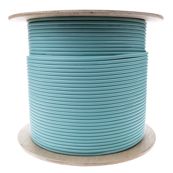 1000ft Aqua Fiber Optic Cable OM4 Multimode 50/125, 6-Strand Fiber Corning ClearCurve, 10 Gbit/s, Riser
