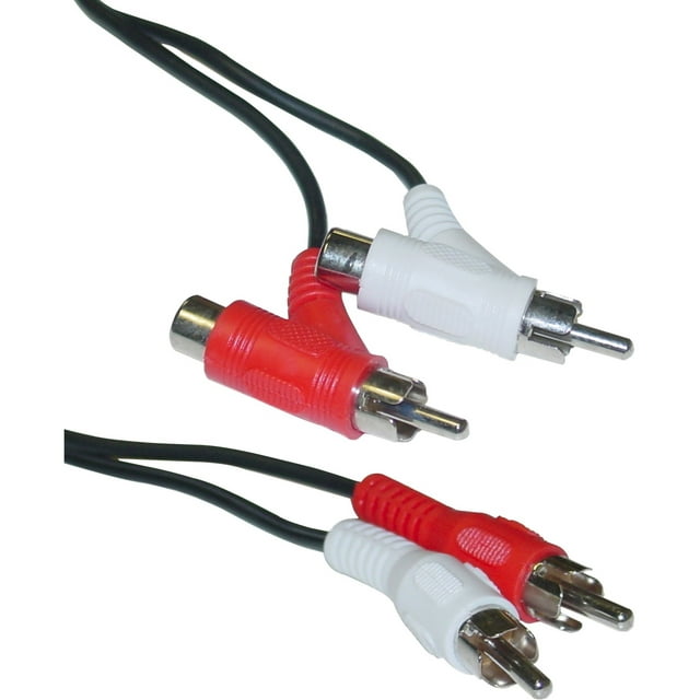 CableWholesale 10R1-02512 RCA Audio Piggyback Cable&#44; 2 RCA Male to 2 RCA Male + RCA Female Piggyback&#44; 12 foot