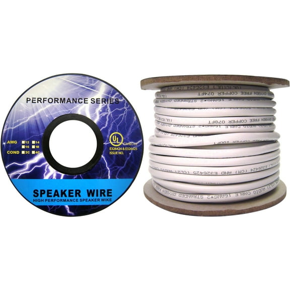 CableWholesale Speaker Cable 0.25 mm, 500 ft, Pullbox 12 AWG 2 Conductor Pure Copper CMR, Raiser Rated, White