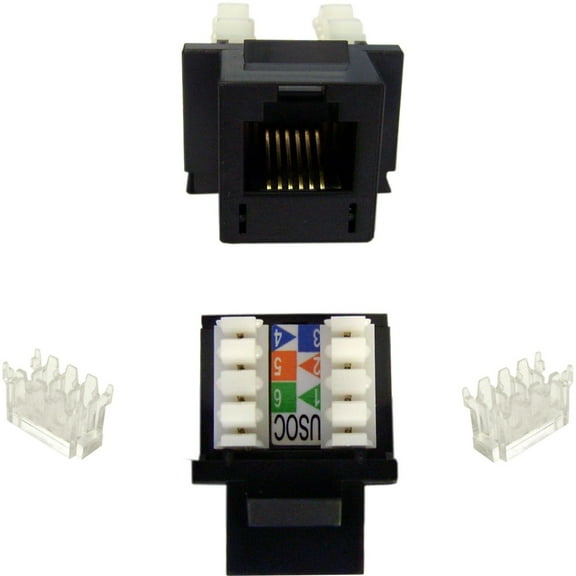 CableWholesale 320-120BK Keystone Insert- Black- Phone-Data Jack- RJ11- RJ12 Female to 110 Type Punch Down