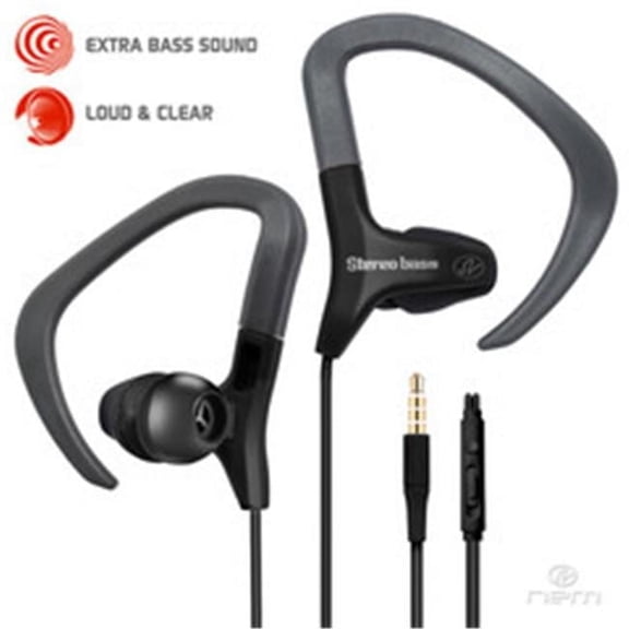 CableWholesale 5002-213BK Sport Over-Ear Clip Earbuds Featuring Microphone with Play, Pause & Call Controls & Slide Volume, Black