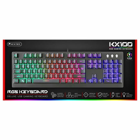 Sentry HPXKX100 RGB LED Wired Gaming Keyboard – 104 Keys, USB, Multicolor Backlight