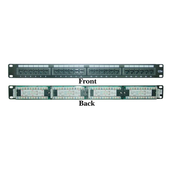 CableWholesale 68PP-03024 Rackmount 24 Port Cat 5e Patch Panel  Horizontal  110 Type  568A  568B Compatible  1U