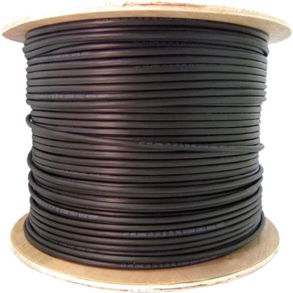 CableWholesale Direct Burial/Outdoor Rated Shielded Cat5e Black Ethernet Cable, Solid, 24 AWG 4 Pair Solid Bare Copper (FTP), Spool, 1000 Foot