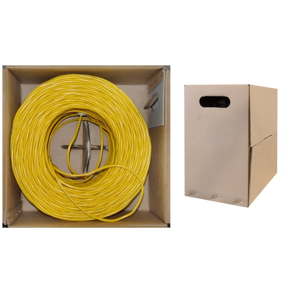 CableWholesale 1000 Foot F/UTP Cat5e Ethernet Cable, 24 AWG, ETL Listed, 4 Pair Solid Copper with Pull Box, Yellow