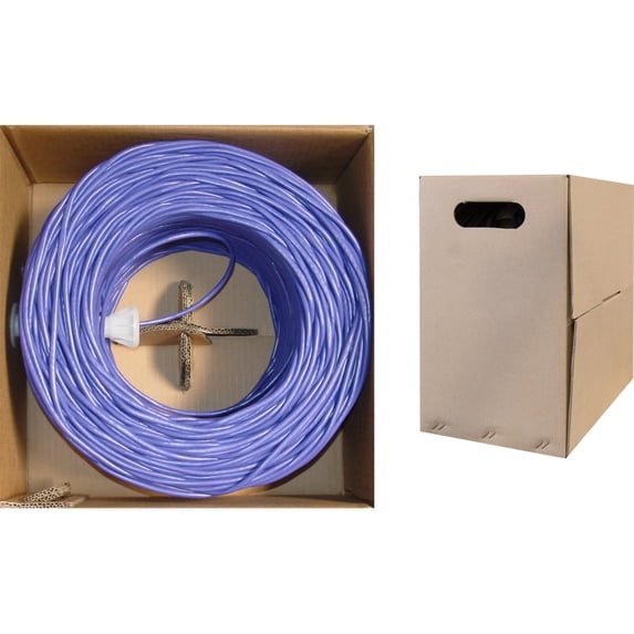 CableWholesale Cat5e Ethernet Cable 1000 foot, Riser Rated (CMR), 24 AWG, Solid Pure Copper, Unshielded Twisted Pair(UTP) with Pull Box, Purple