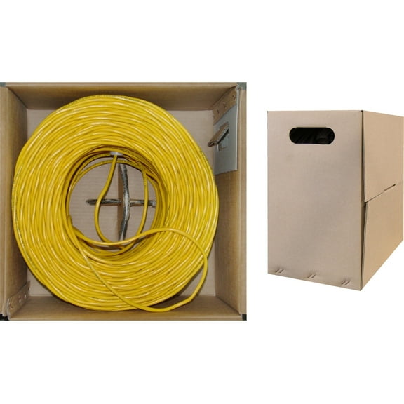 CableWholesale Cat5e Ethernet Cable 1000 foot, Riser Rated (CMR), 24 AWG, Solid Pure Copper, Unshielded Twisted Pair(UTP) with Pull Box, Yellow