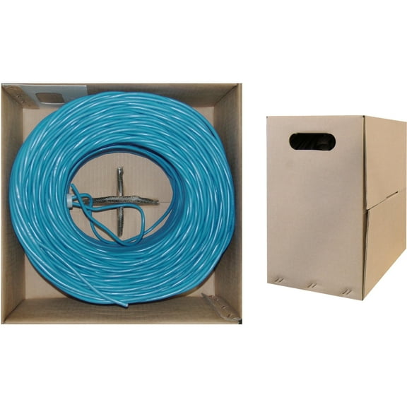 1000 Foot Bulk Cat6 Ethernet Cable, Plenum Rated (CMP), Blue Ethernet Cable, 23 AWG 4 Pair Solid Bare Copper, UTP (Unshielded Twisted Pair) with PullBox, CableWholesale