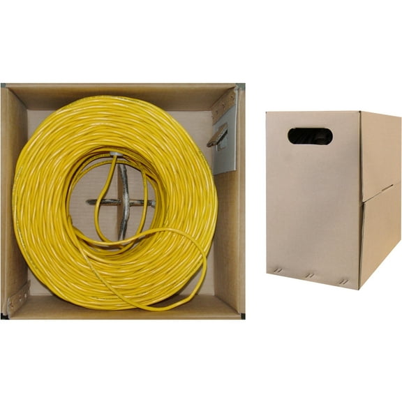 1000ft Bulk Cat6 Ethernet Cable, Yellow, Solid Copper, UTP, CM In-Wall Rated, POE & TAA Compliant, Pull Box