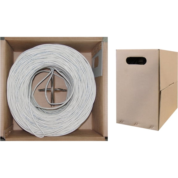 1000 Foot Bulk Cat6 Ethernet Cable, 23 AWG, 350 Mhz, ETL Listed 4 Pair Solid Copper, Unshielded Twisted Pair(UTP) with Pull Box, Gray, CableWholesale