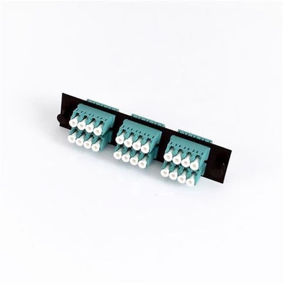 CableWholesale 68F3-22160 LGX Compatible Adapter Plate with 6 Multimode Quad Aqua LC Connectors for OM3 & OM4 10Gb Applications, Black Powder Coat