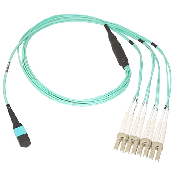 CableWholesale Plenum Fiber Optic Cable, 40 Gigabit Ethernet QSFP 40GBase-SR4 to MTP(MPO)/LC (4 Duplex LC) 24 inch Breakout Cable, OM3, 50/125, 10 meter (33 feet)