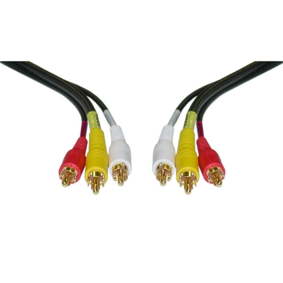 Stereo Vcr Rca Cable, 2 Rca (Audio) + Rca Rg59 Video, Gold-Plated Connectors, 25 Foot
