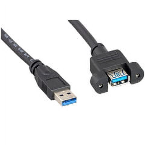 USB 3.0 Panel Mount Extension Cable, Type A Male to Panel Mount Female, Black, 3 Foot