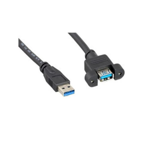 USB 3.0 Panel Mount Extension Cable, Type A Male to Panel Mount Female, Black, 6 Foot