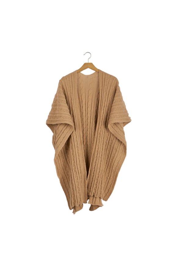Women's Kenna Cable Knit Open Front Poncho Wrap, Wheat
