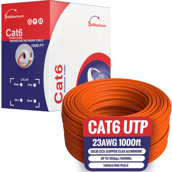 Cables Direct Online 1000ft Cat6 Ethernet Cable Bulk – 23AWG Solid CCA UTP, Unshielded, 550MHz, Pull Box, LAN Network Wire, RJ45 Compatible, Indoor Use, High-Speed Internet, Orange