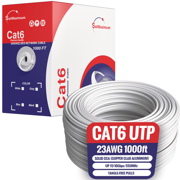 Cables Direct Online 1000 ft Cat6 Ethernet Cable Bulk – 23AWG Solid CCA UTP, Unshielded, 550MHz, Pull Box, LAN Network Wire, RJ45 Compatible, Indoor Use, High-Speed Internet, White