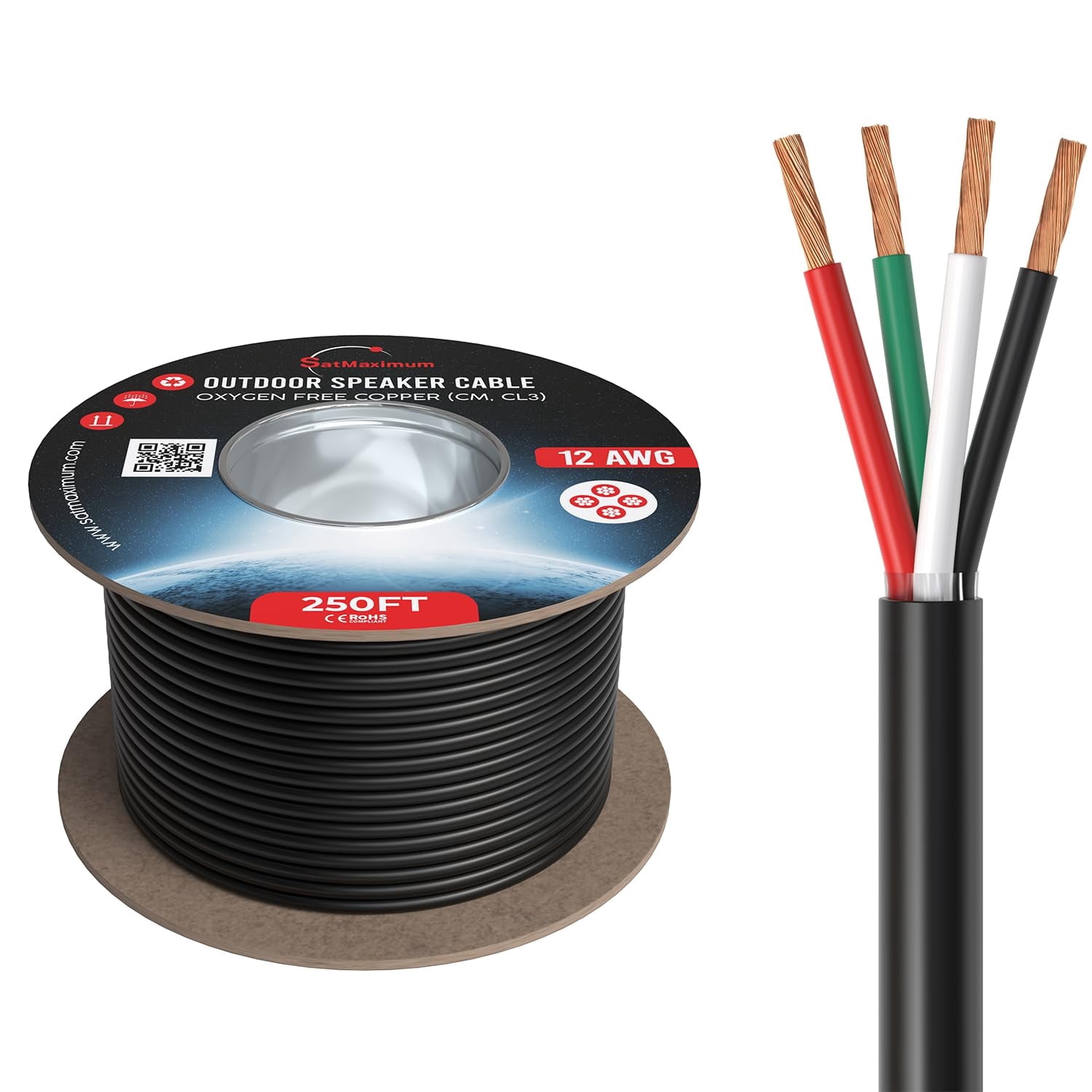 12/4 Outdoor Speaker Wire, Oxygen-Free Copper, Direct Burial, UV and Weather Resistant, CL3 CM Rated, Low Voltage Audio Cable for LED Lighting, Car Audio, Home, Cables Direct Online