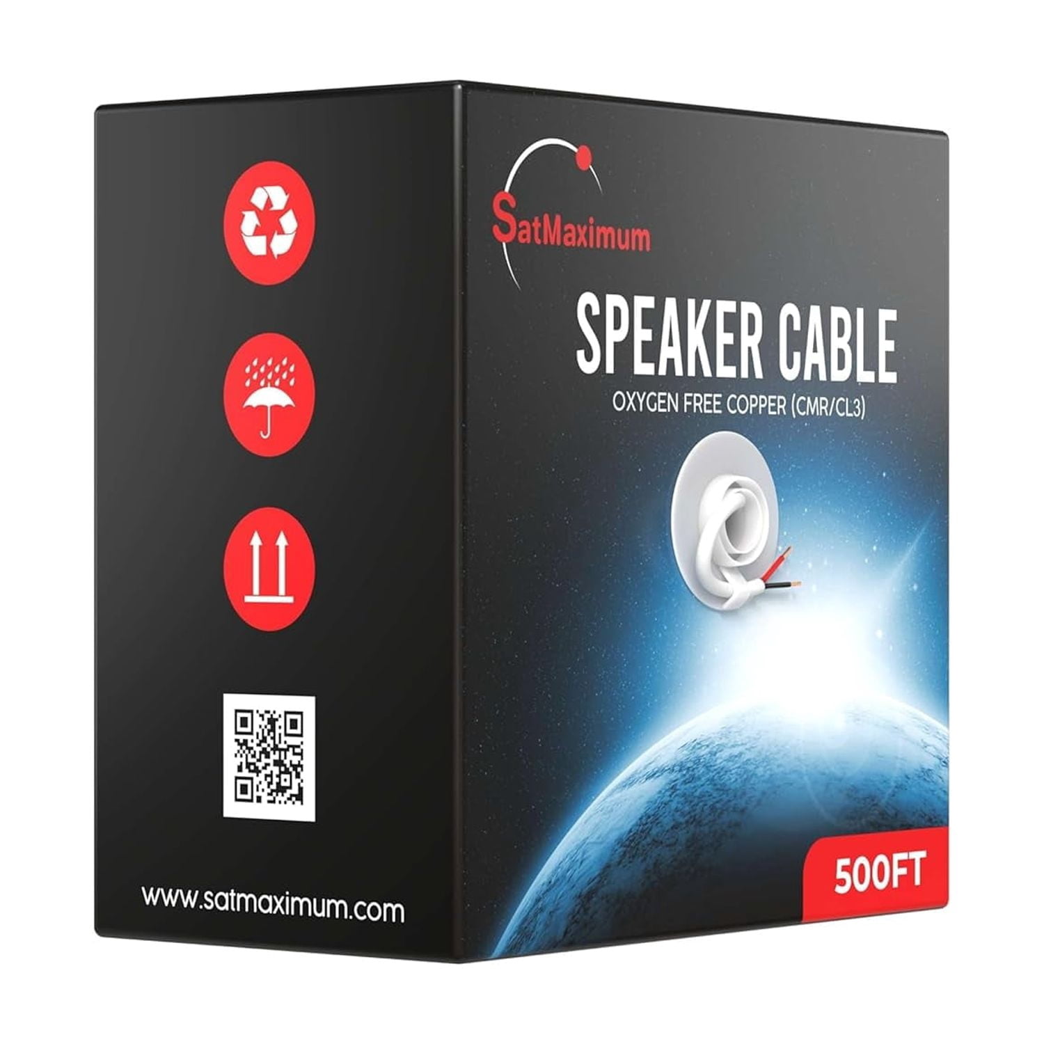 18/2 Speaker Wire 500 ft, Oxygen-Free Copper, CL3 CMR In-Wall Rated, White, Audio and Low Voltage Cable, Cables Direct Online