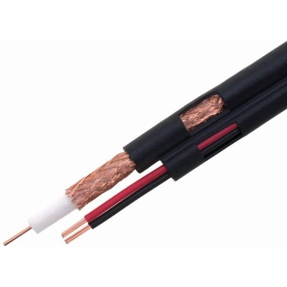 250FT Black Bulk Siamese RG59/U Coax Cable, 20AWG + 18/2 Power Wire, 95% Shield Coverage for CCTV & Security Systems, Cables Direct Online