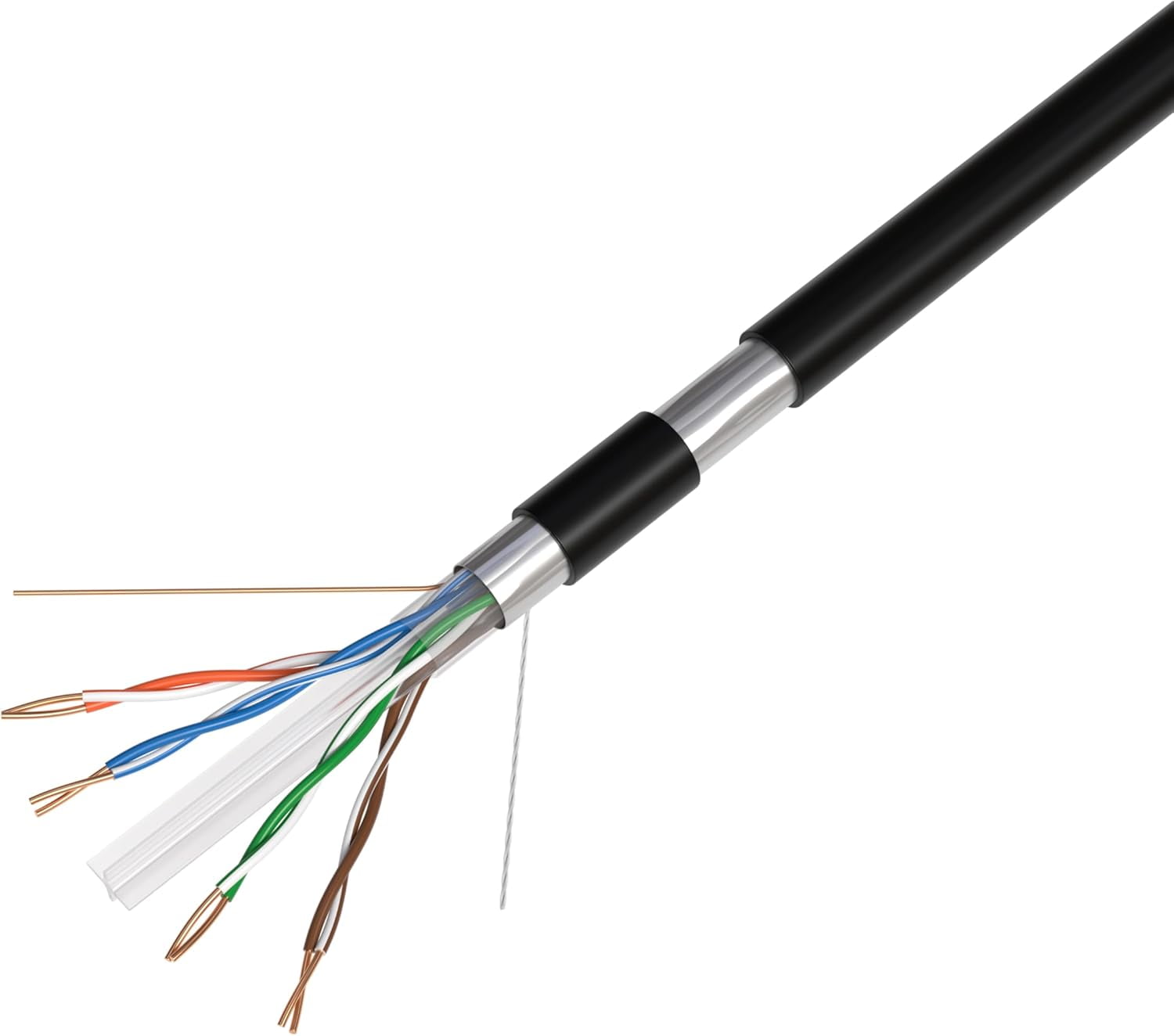 Cables Direct Online 500FT CAT6 Solid Ethernet Cable 550Mhz LAN 23AWG RJ45 Network Wire Bulk CCA Copper Clad Aluminum (FTP Outdoor, Black)