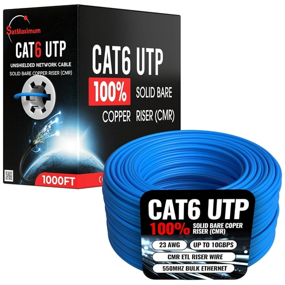 Cables Direct Online 500FT Cat6 Solid Bare Copper 23AWG Bulk Ethernet Cable, CMR ETL Riser, 550MHz POE (Power Over Ethernet) Wire – Blue