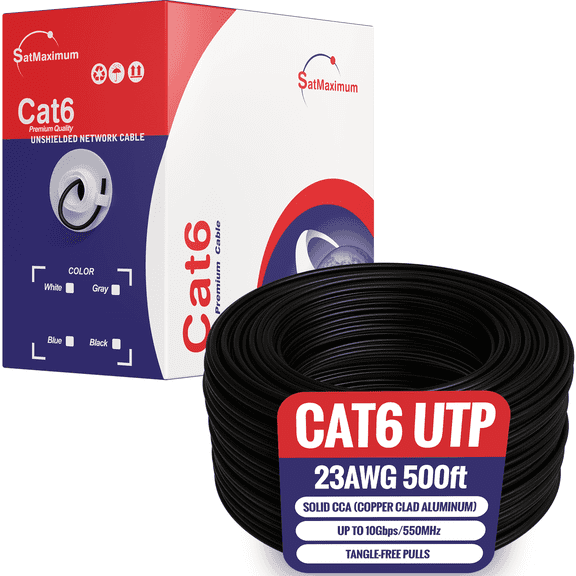 Cables Direct Online 500ft Cat6 Ethernet Cable Bulk – 23AWG Solid CCA UTP, Unshielded, 550MHz, Pull Box, LAN Network Wire, RJ45 Compatible, Indoor Use, High-Speed Internet, Black