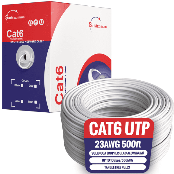 Cables Direct Online 500 ft Cat6 Ethernet Cable Bulk – 23AWG Solid CCA UTP, Unshielded, 550MHz, Pull Box, LAN Network Wire, RJ45 Compatible, Indoor Use, High-Speed Internet, White