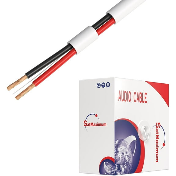 18/2 Speaker Wire 50FT, CL2 In-Wall Rated 18 Gauge 2-Conductor CCA Audio Cable, Indoor Low Voltage Easy Pull Box, White, Cables Direct Online