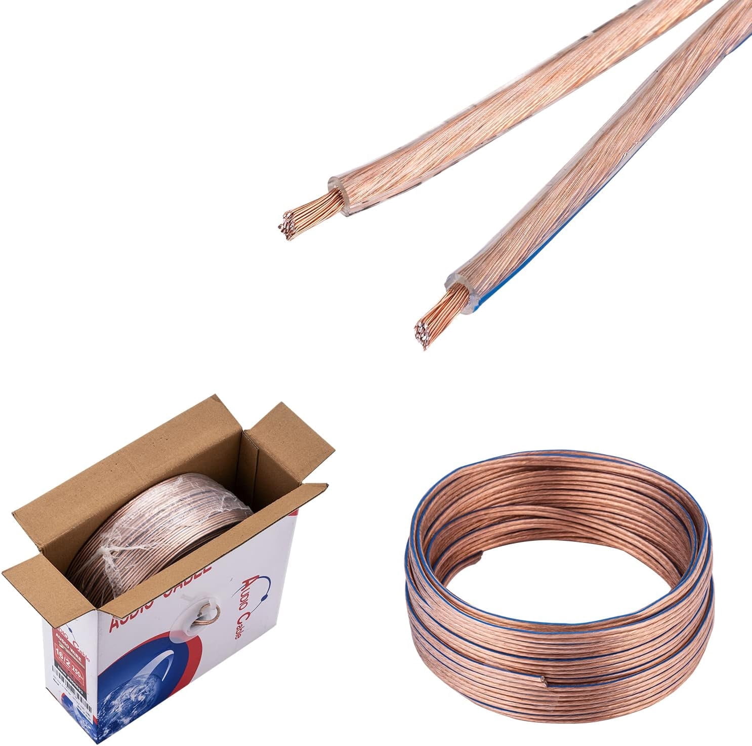 Speaker Wire 14 Gauge 14/2 50ft CCA (Copper Clad Aluminum) Clear Transparent Low Voltage Cable for Home Theater, Car Audio, LED Systems and More, Cables Direct Online