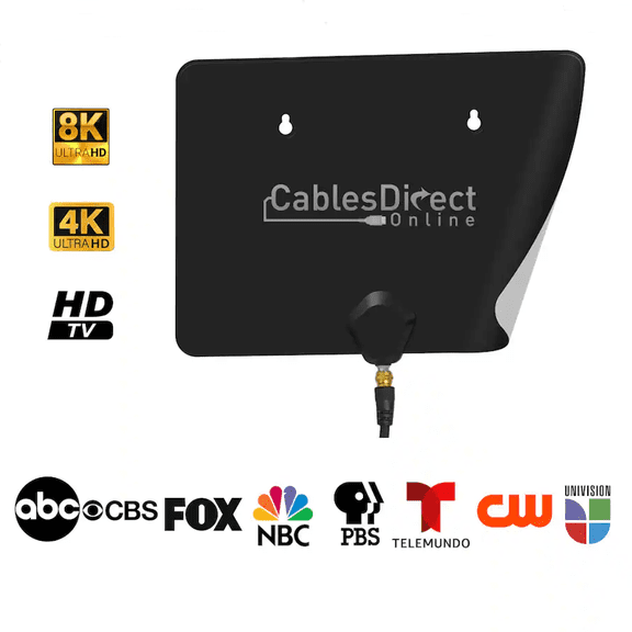 Cables Direct Online 6FT Black RG6 Coax Cable & 45-Mile Indoor Digital HDTV Antenna Combo – Flat Dual-Color VHF/UHF TV Antenna with F-Type Coax Extension for Satellite, Cable TV, Free Local Channels