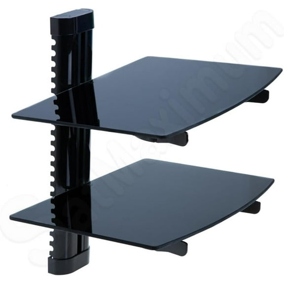 Cables Direct Online Adjustable Dual AV Glass Shelf Wall Mount Black Tempered Glass Shelves for DVD Player, Cable Box, Gaming Console, Home Theater 22 LBS Capacity