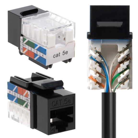 Cables Direct Online Black Cat5e RJ45 Keystone Jack 45 Degree 8P8C 110 Punch-Down 1-Pack