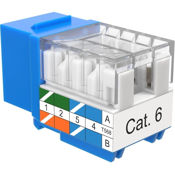 Cables Direct Online Blue Cat6 RJ45 Keystone Jack 45 Degree 8P8C 110 Punch-Down 50-Pack