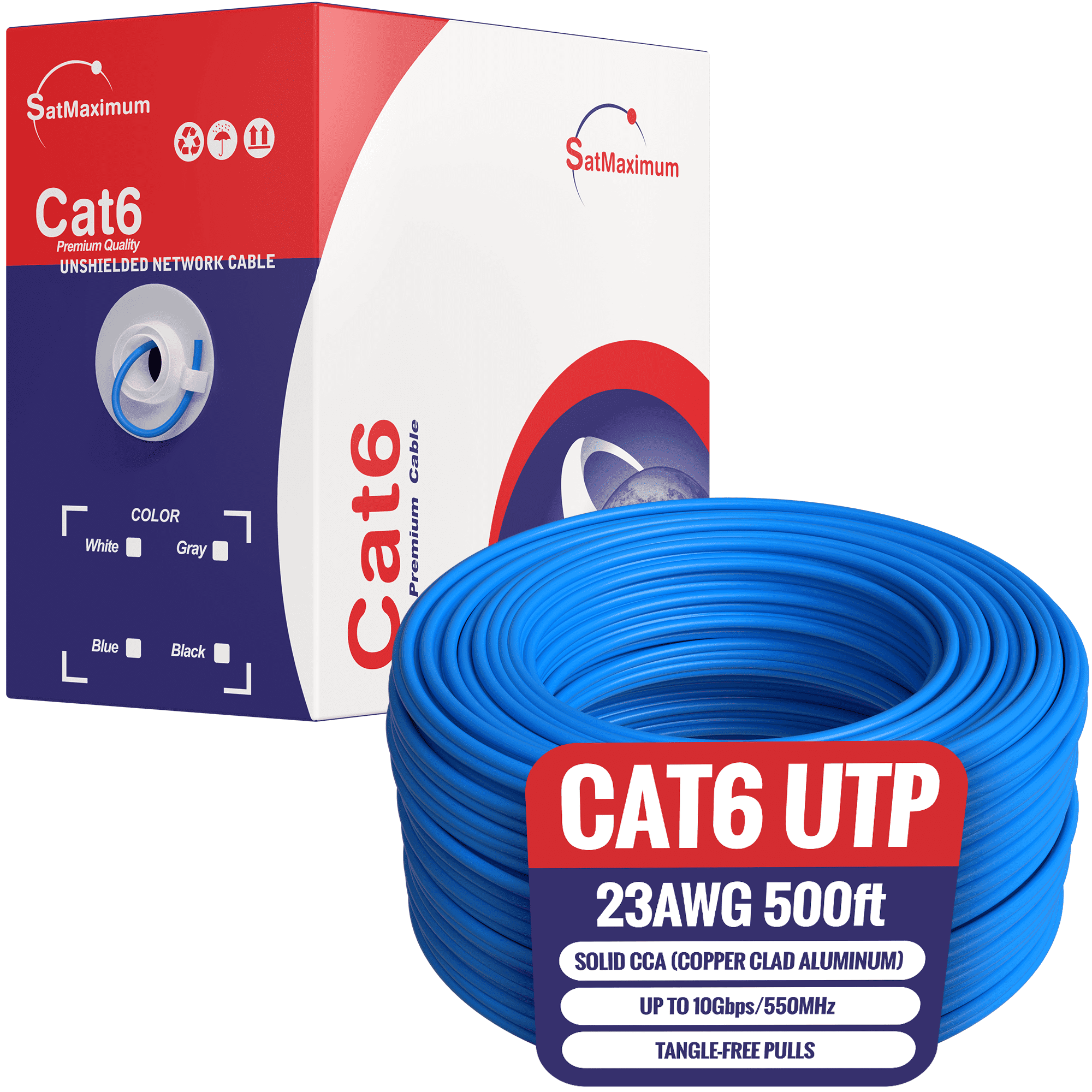 Cables Direct Online 500ft Cat6 Ethernet Cable Bulk – 23AWG Solid CCA UTP, Unshielded, 550MHz, Pull Box, LAN Network Wire, RJ45 Compatible, Indoor Use, High-Speed Internet, Blue