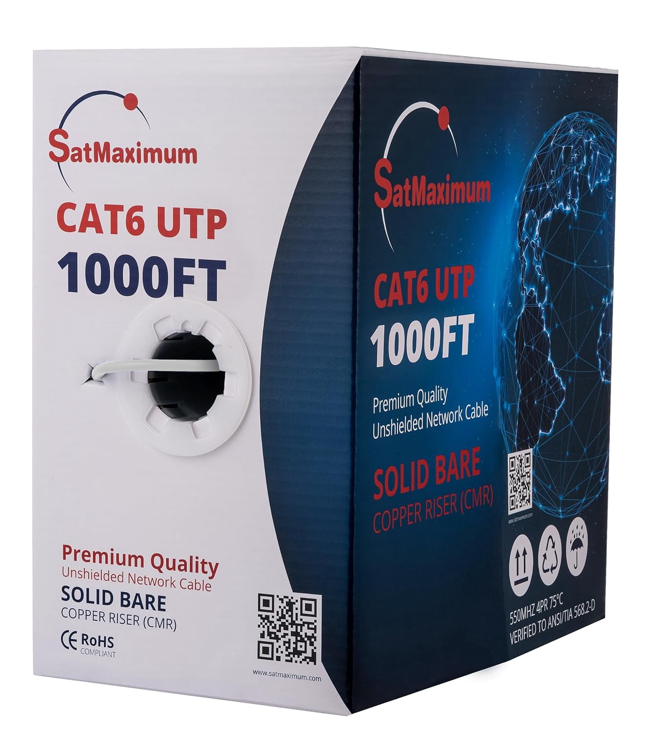 Cables Direct Online Cat6 White 1000FT Solid Bare Copper 23AWG Riser ...