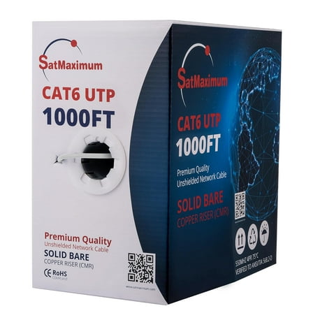 Cables Direct Online Cat6 White 1000FT Solid Bare Copper 23AWG Riser (CMR) Bulk Ethernet Cable – 550MHz UTP PoE++ (4PPoE) Wire