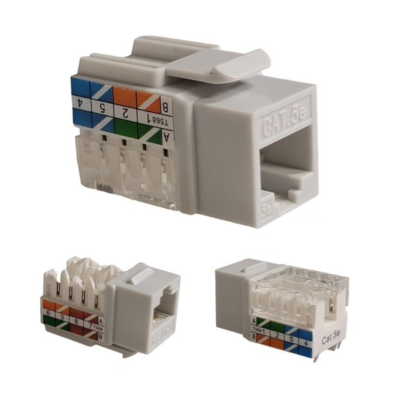 Cables Direct Online Gray Cat5e RJ45 Keystone Jack 45 Degree 8P8C 110 Punch-Down 1-Pack