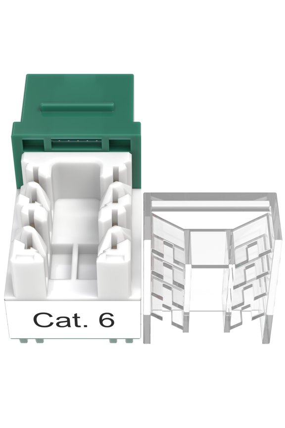 Green Cat6 RJ45 Keystone Jack 45 Degree 8P8C 110 Punch-Down 1-Pack