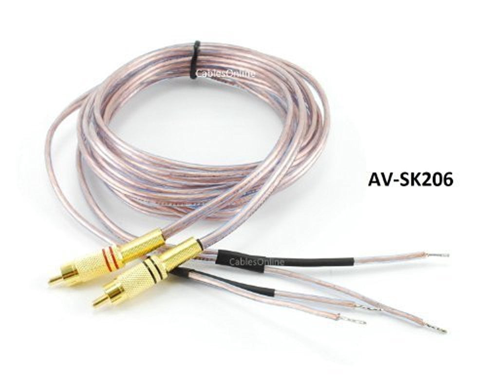 6ft 18-Gauge Speaker Wire Pair With RCA Plugs - Dual RCA Male To Bare Wire For Amp/Subwoofer Connection