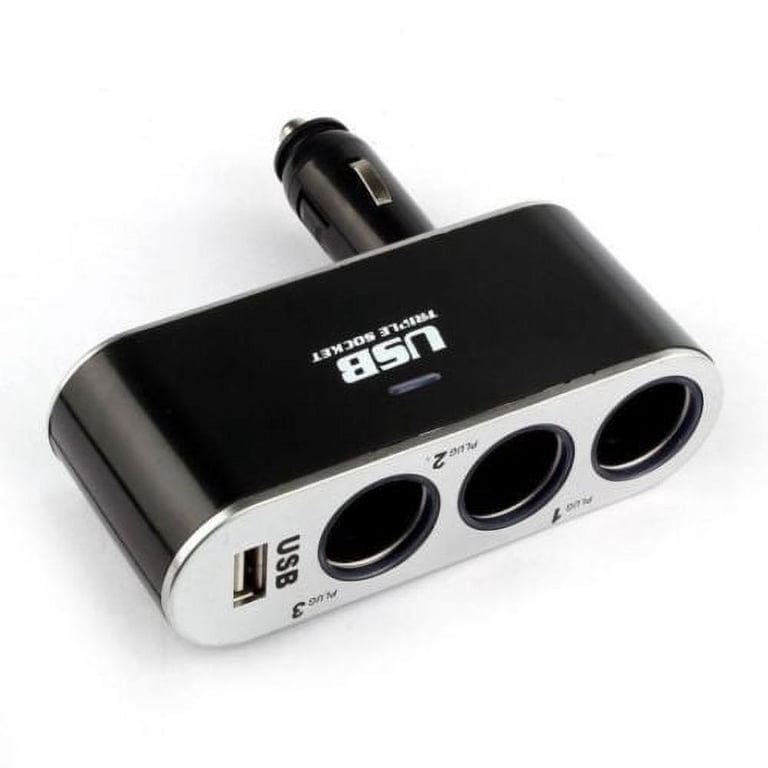 short cigarette lighter plug Cablevantage 3 Way Cigarette Lighter Socket Splitter, 12V/24V DC Power  Adapter Black